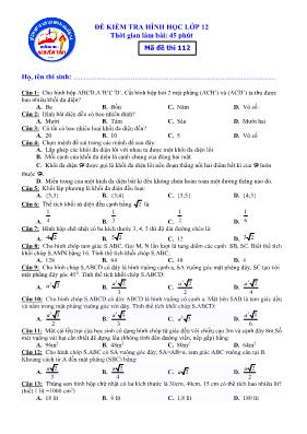 Đề kiểm tra Hình học Lớp 12 - Mã đề 112